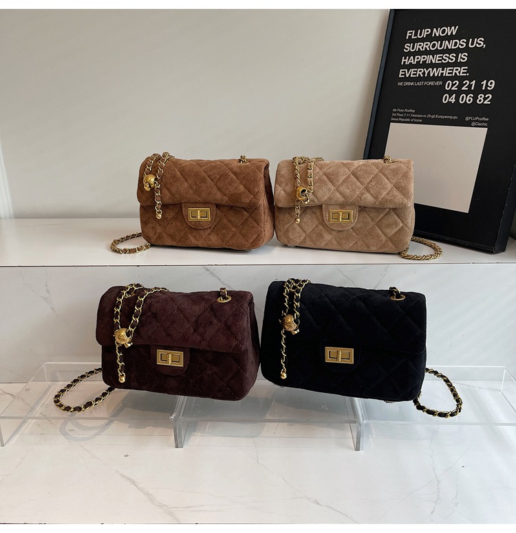 Free shipping Multi-Color Velvet Quilted Crossbody Bags with Chain Strap Daily Occasion Wear Fashion Stylish Versatile Trendy Handbags