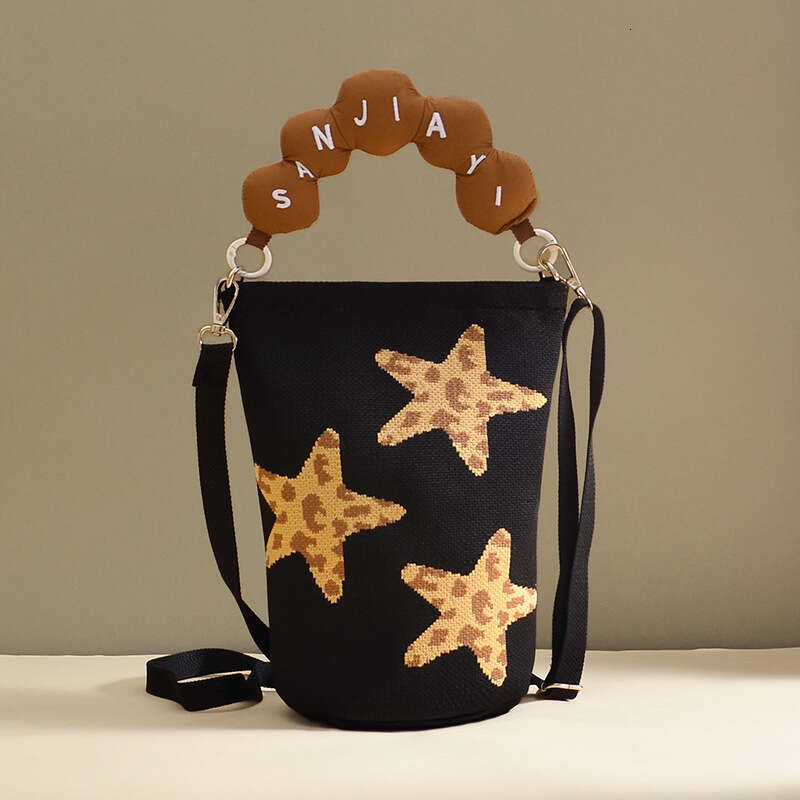 Hot Selling Flying Weave Cartoon Jacquard Bucket Crossbody Women's Fashion Knitted Commuter Phone Small Shoulder Bag