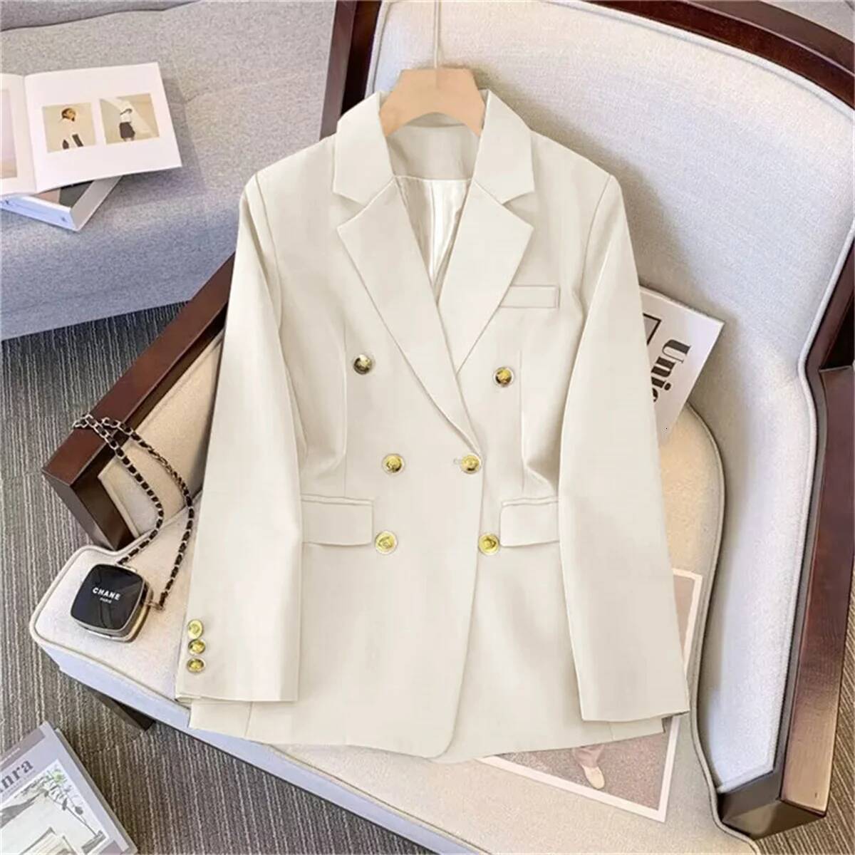 Women Fashion Temperament Blazer Long Sleeve Double Breasted Slim Coat Fall Spring New In Suit Jacket Office Lady Casual Outwear dongdumaoyi