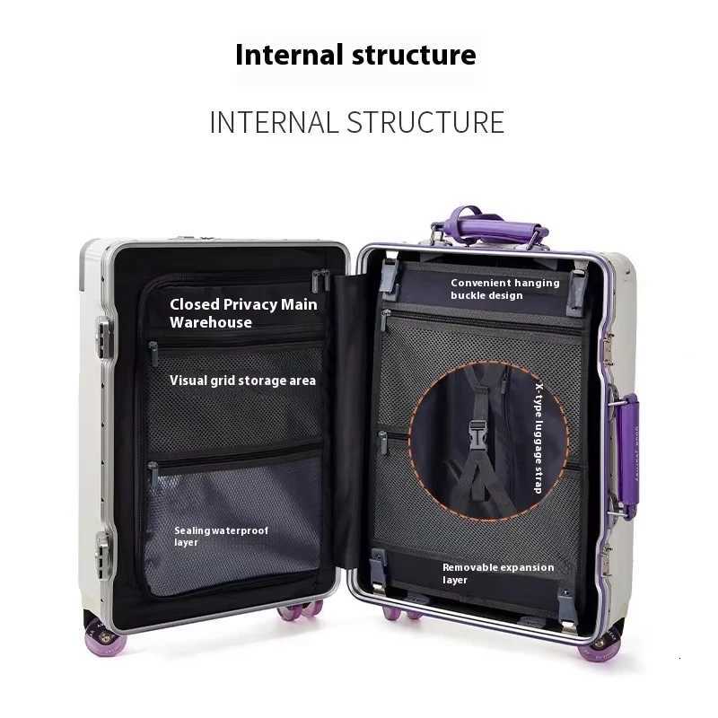 Front Opening High Quality Aluminium Suitcase Wide Handle Front Opening Carry on Travel Bag With Laptop USB Charger PortW251024