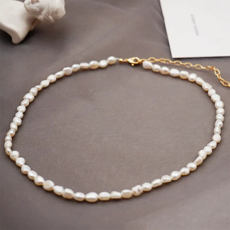 58mm Small Baroque Pearl Beaded Strand Necklaces for Women Elegant Natural Freshwater Pearl Choker Necklaces Collar Jewelry 251016