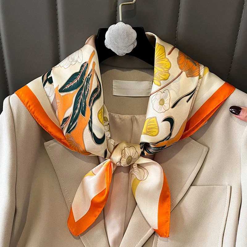 Flower Fashion Decoration neckerchief SpringSummer Square Scarf for Women Soft Satin Printed Travel Headband C251024