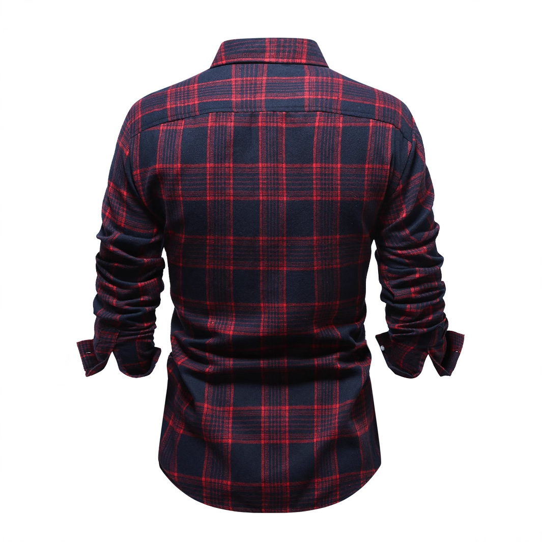 Fashion Cardigan Red Brushed Plaid Long Sleeve Men's Shirt Business Casual Shirt Men's Spring Autumn Top