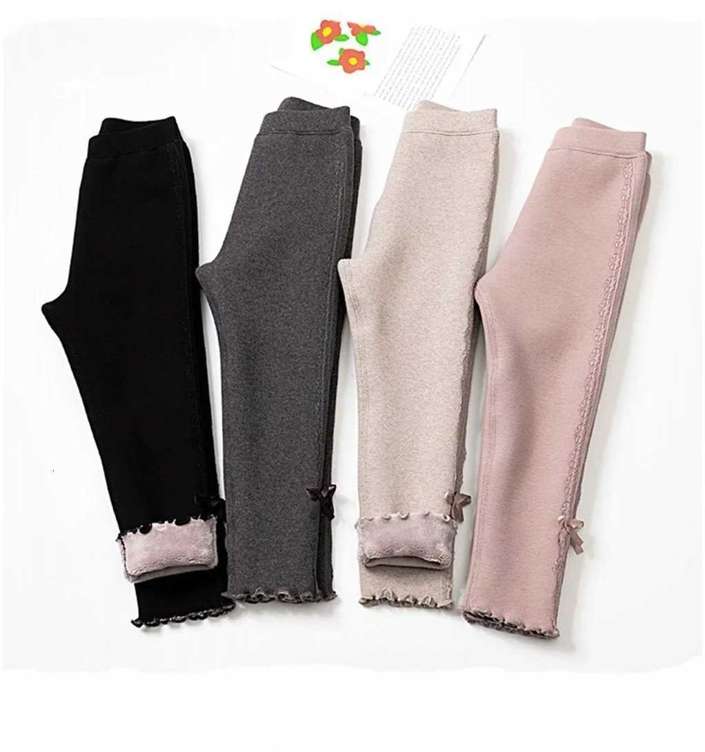 Girls Warm Leggings 2025 Winter New Fashion Casual Daily Thicken FleeceLined Solid Color Bowknot Pants Lining Color RandomT251024
