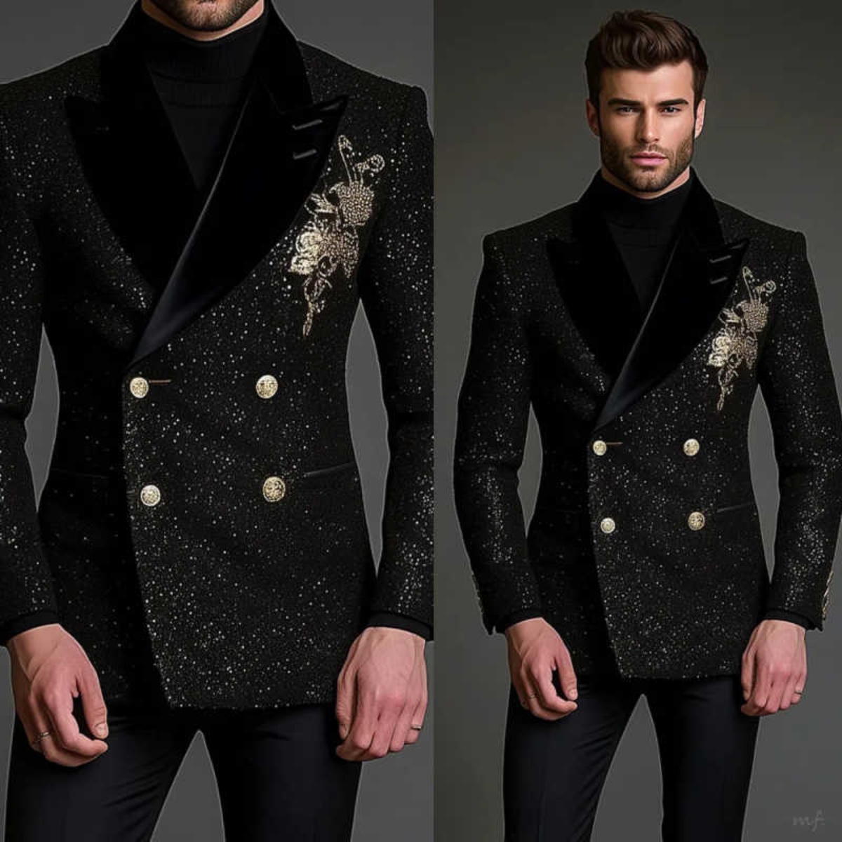 Shiny Men Suits Slim Fit 2 Pieces Blazer Pants Double Breasted Rhinestones Prom Party Wedding Groom Tuxedos Male Blazers Ropa Hombre