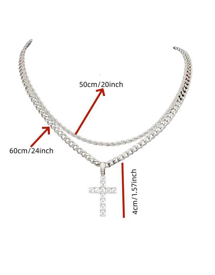 Fashionable Double Chain Set Cross Unisex 3mm Layered Cuban Chain Necklace Set Minimalist Jewellery Gift 2024 Inches GiftXJ251024