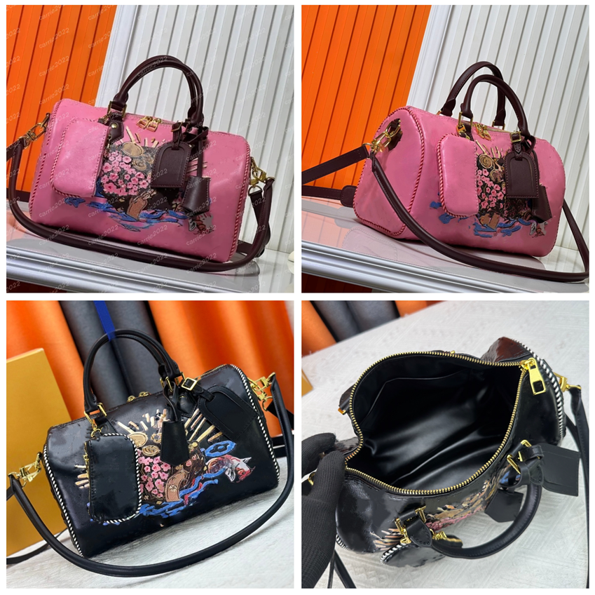 Pillow Boston bags Soft 30 Boston bag luxury women's retro handbag M10660 M13344 crossbody bag designer shoulder bag shaped decoration collage effect label Fuchsia