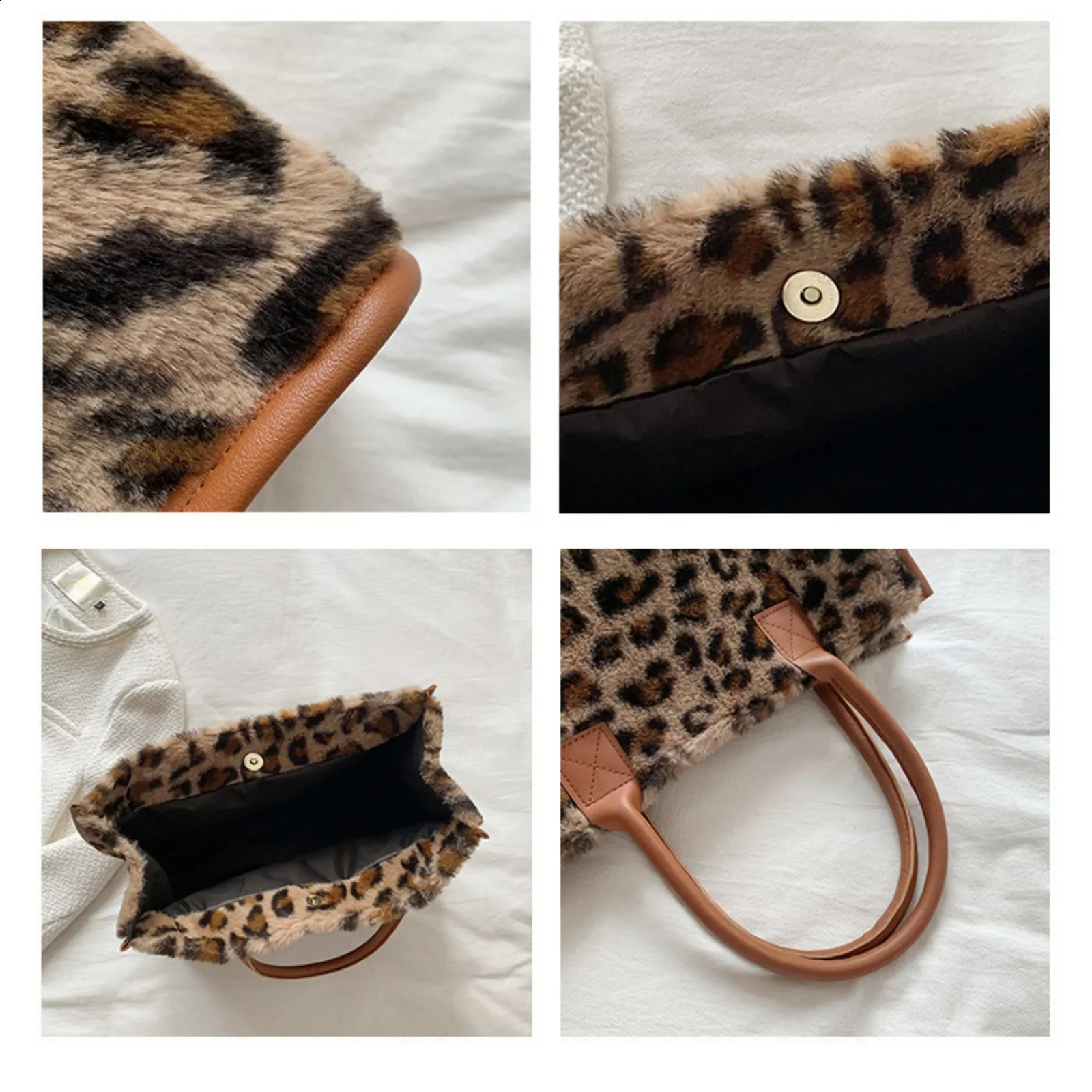Retro Leopard Pattern PU Leather Plush n Autumn and Winter Fashion Western Style Womens Small Handbag Underarm Bag 251018