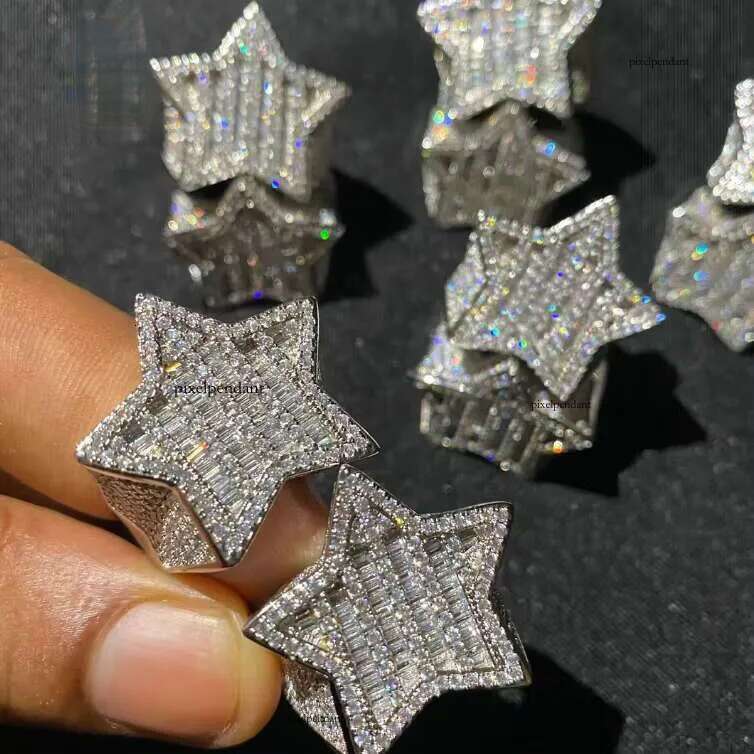 Classic Custom Baguette Star Hip Hop Style Ring Iced Out VVS Moissanite Dia Jewelry Sterling Sier Rings Men Women