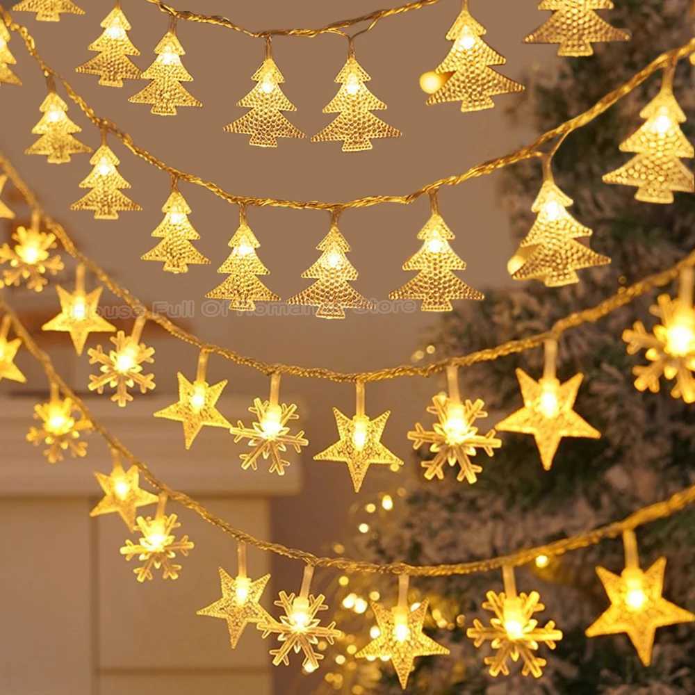 Christmas String Lights LED Acrylic Clear Star Snowflake Xmas Tree Long Lamp Strings Light Hanging Ornaments Home Party Decor C251024