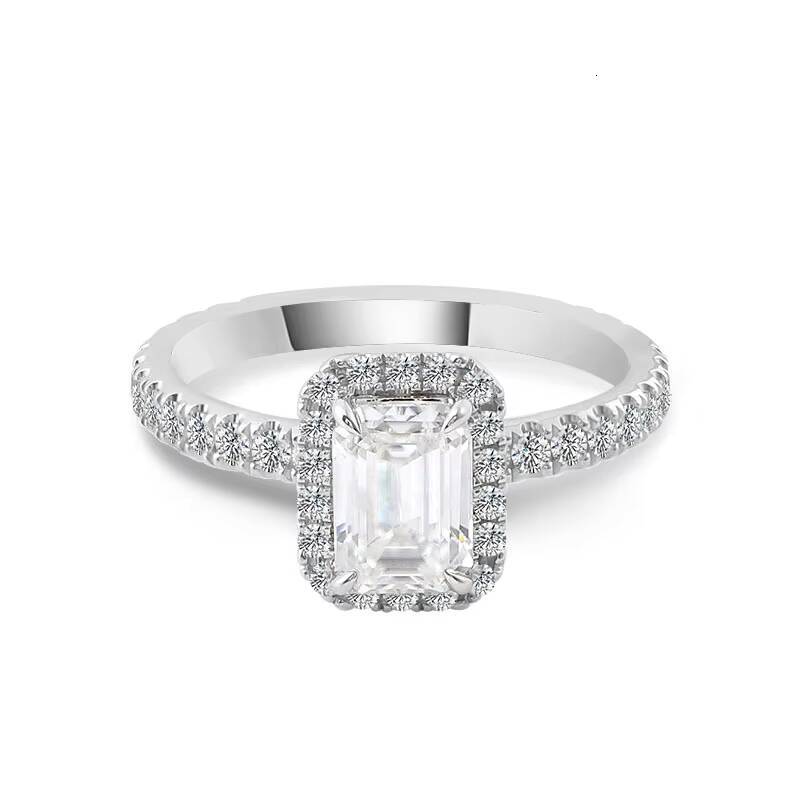 Luxury Solid Gold Ring 2ct 10K 14K 18K Pure Gold Diamond Sparkling Emerald Cut Platinum Jewelry Moissanite Ring