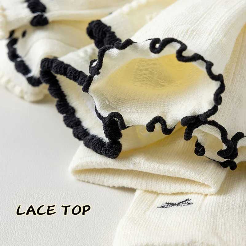 Trendy Cotton Solid Children Girls Lace Socks 5 Pairs Bow Ties Soft Breathable Striped Nonslip Half Princess Socks for Girls J251024