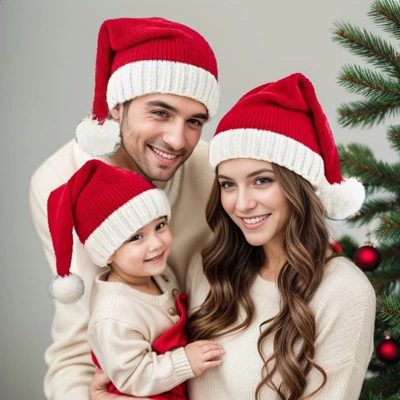 Knitted Christmas Hats Cute Pompom Adult s Soft Beanie Hat Year Party s Gift Navidad Noel Christmas Decoration 251023