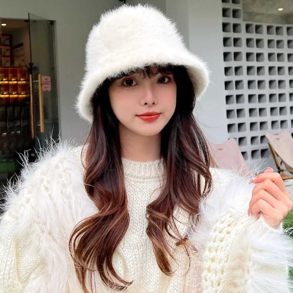 Fashion Knitted Plush Bucket Cap Furry Solid Color Winter Fisherman Hat Warm Windproof Anticold Bucket Hat CyclingL251024