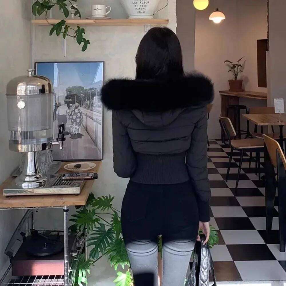 Fashion Women Short Parkas Winter Clothes Solid Fur Hooded Puffer Jacket Thicken Warm Female Cotton Padded Coat Outwear