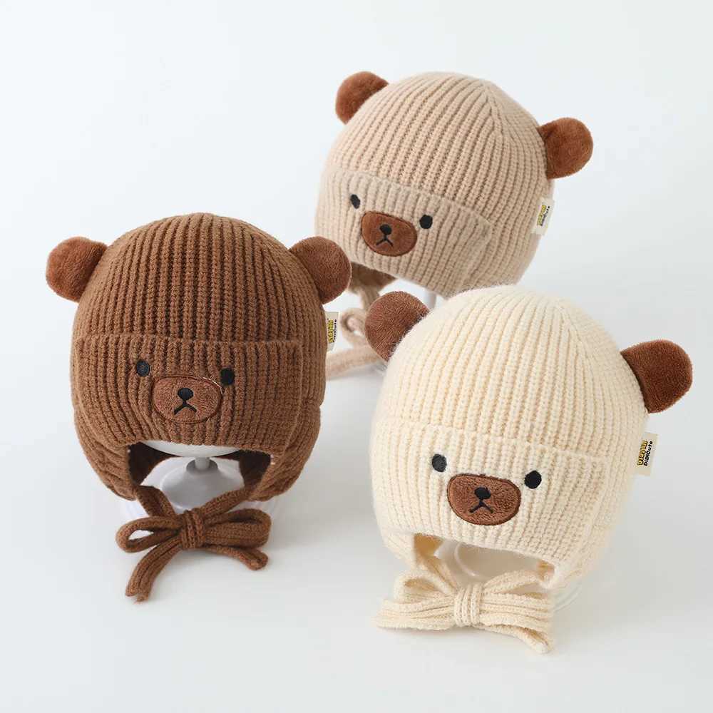 Boys Bear Animal Beanie Hats Children Thick Cute Caps Kids Knitted Cold Proof Hat Girls Autumn Winter Warm Windproof CapL251024