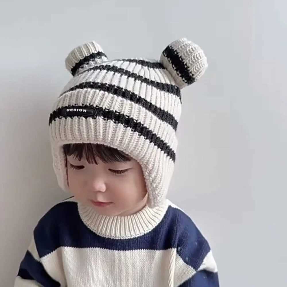 Baby Knitted Hat Winter Cat Stripe Earmuffs Soft Warm Windbreaker Hat Leisure Baby Products Unisex Birthday GiftL251024