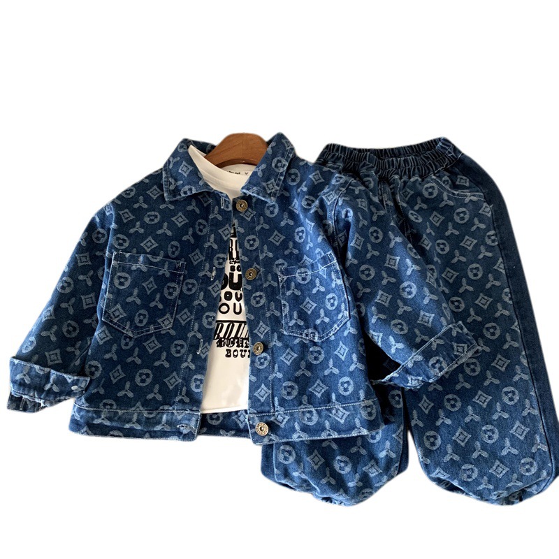 Free Shipping 2025 kids clothing designers Boys Denim Set 2-Piece, Jacket with Straight Leg Pants, Spring Autumn Casual Outfit for Kids