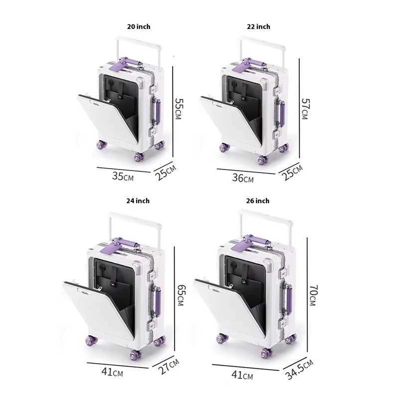 Front Opening High Quality Aluminium Suitcase Wide Handle Front Opening Carry on Travel Bag With Laptop USB Charger PortW251024
