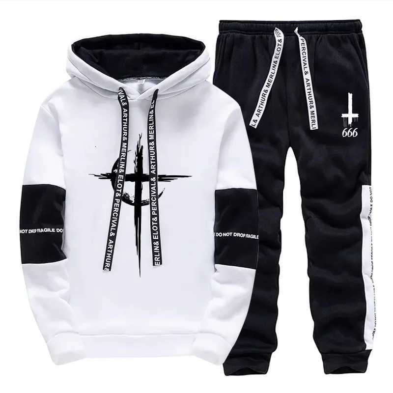 2025 New Mens Tracksuit Hooded Sweatshirts Jogger Pants Urban Casual Fashion Satan Print Sportswear Autumn Winter Trendy OutfitT251024