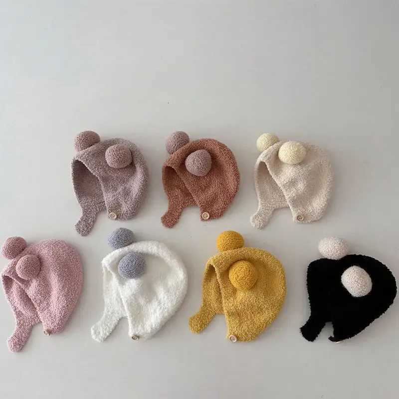 Hats for Boys and Girls AutumnWinter New Baby Ear Protection Hats Comfortable Baby Double Ball Soft Glutinous Baotou HatsL251024