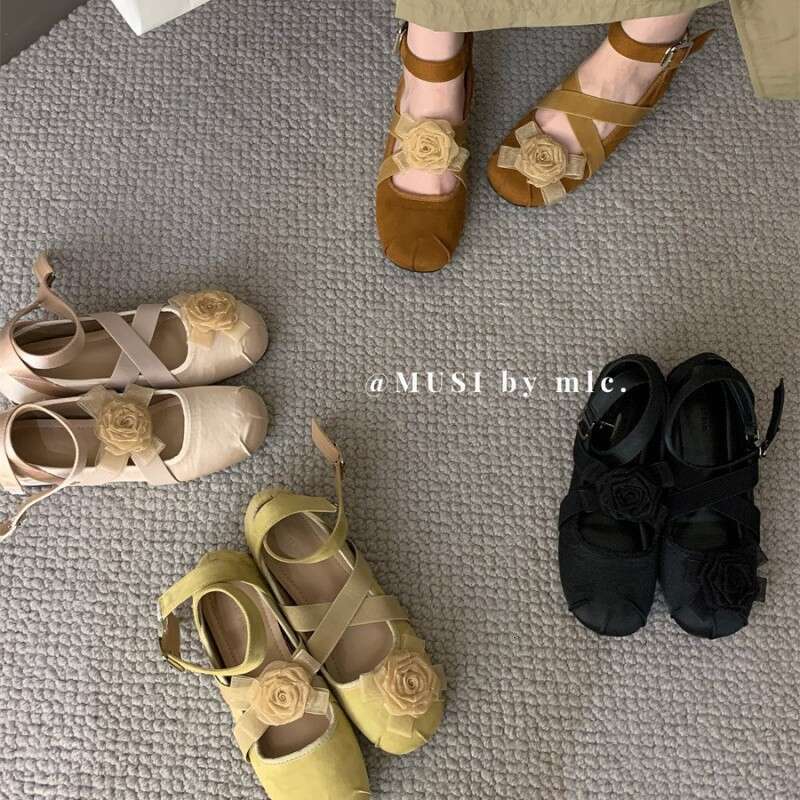 Floral Round Designer Shoe Toe Ballet 2025 Autumn Cross Strap Single Women Shallow Mouth Evening Breeze Gentle Flat Shoes