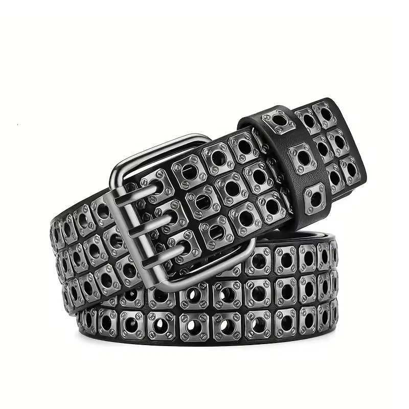 New Women Belt Fashion Square Beads Willow Nails Three Exhaust Eyes Punk Street Cool Personalized Mens and Womens Belts W251024