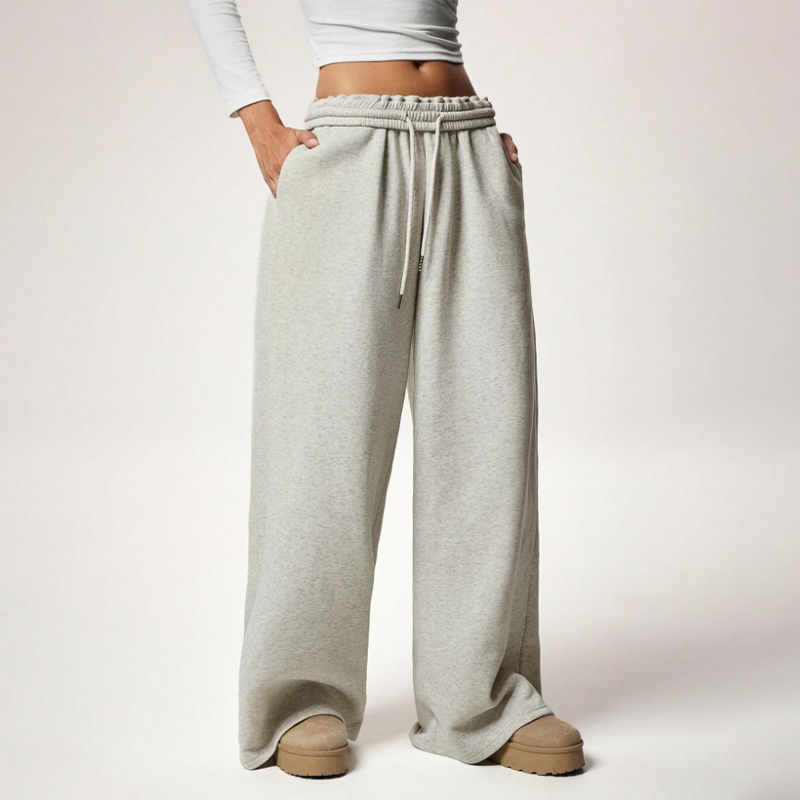 Spring and Autumn Solid Color Loose Feeling Loose Straight High Waist Skinny Wide Leg Pants yoga pants apricot