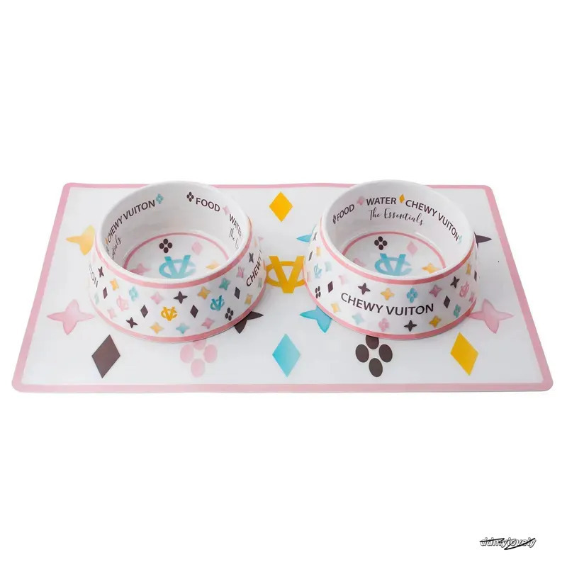 Pet Food Water Bowl Set With Mat - Anti-Slip Melamine Feeding Dish For Cats And Dogs, Wide Base Ddmylovely
