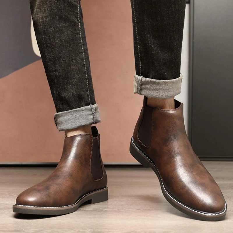 Mens Chelsea Boots Luxury High Quality Men Leather Boots Fashion British Style High Top Men Shoes Comfort Business Ankle Boots W251024