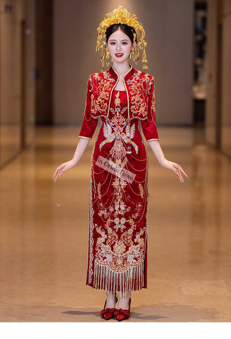 Asian in OrientTown Bride Wedding Dress Xiuhe Traditional Chinese Toast Ceremony Tops + Skirt Sets for Lady Party Attire CT043