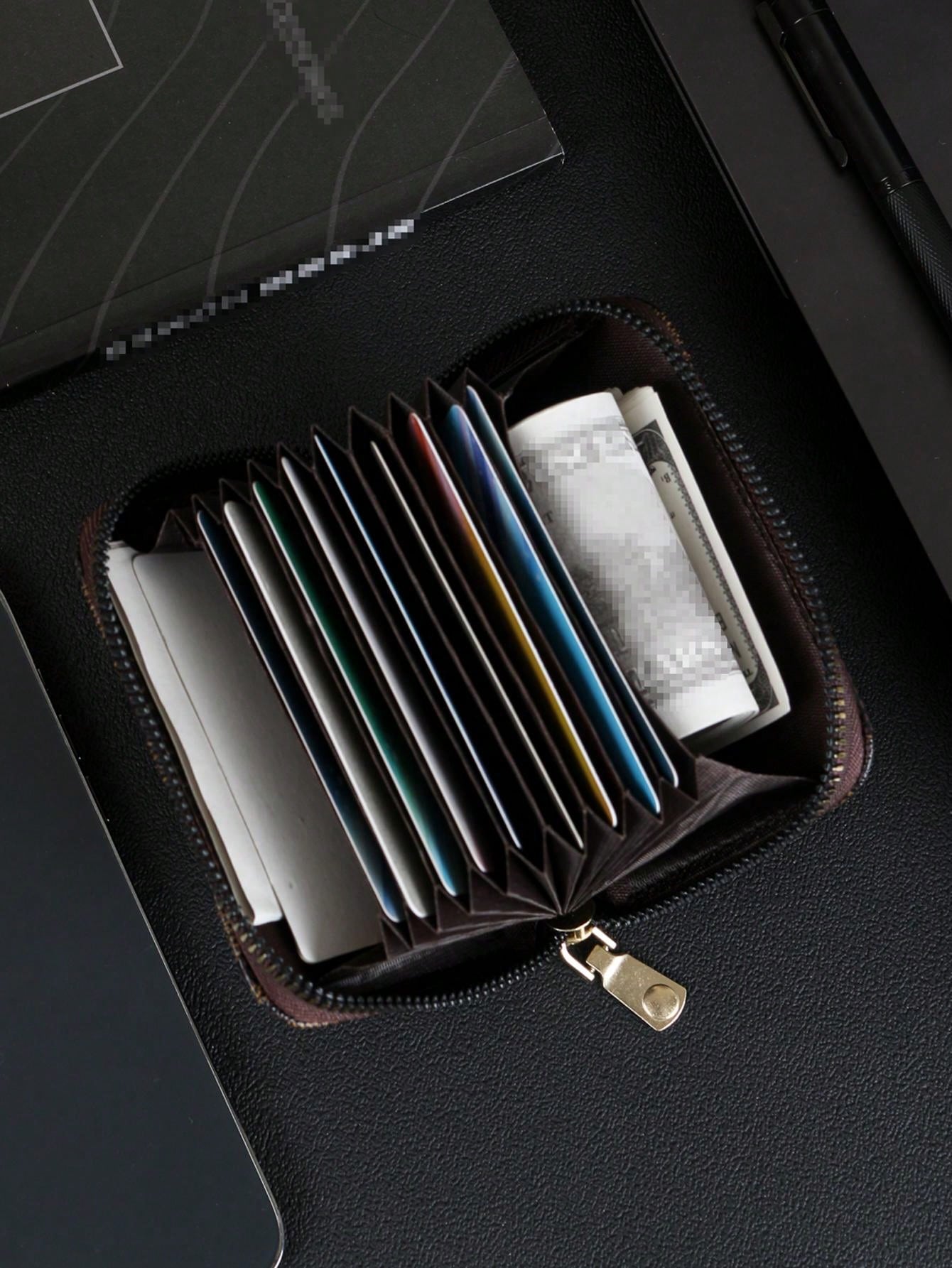 Luxury Designer Stylish Checkered Pattern Card Holder - Vintage Zipper Small Wallet - Portable Lightweight Card Case for Men and Women