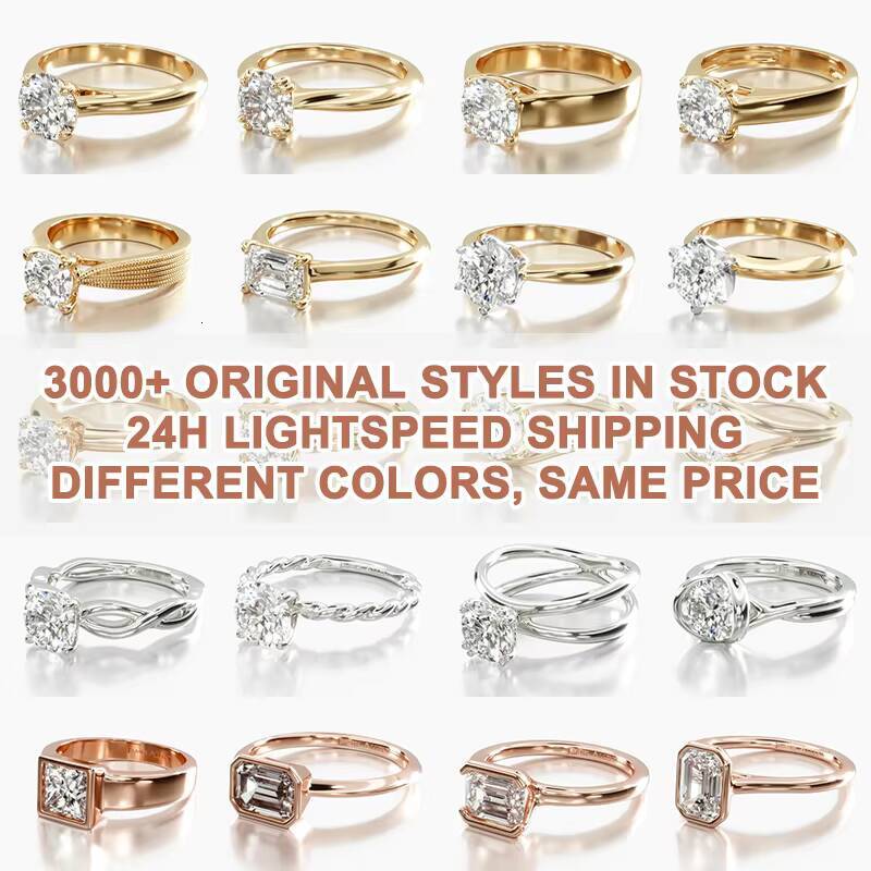 Certificate 10k 14k 18k Solid in Real Gold Moissanite Diamond Pave Side Wedding Engagement Ring Set for Women Jewelry AU750