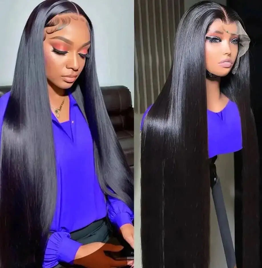13x4 Long Straight Human Hair Wig Synthetic 13X6 HD Lace Frontal Wig For Black Women Prepucked With Baby Hair Glueless Wig Wear And Go