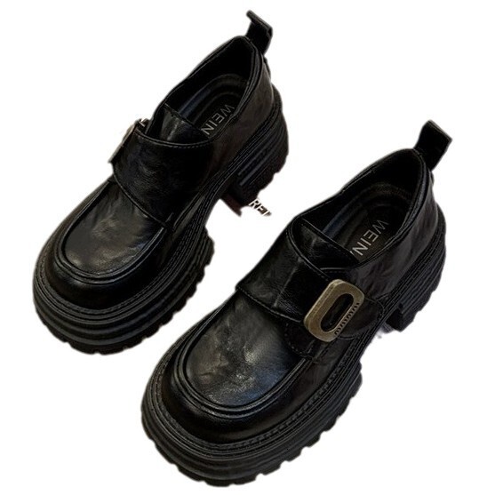 Thick-Soled British Style Women's Loafers 2024 New Autumn Winter Versatile JK Black Commuter Shoes ddmythur