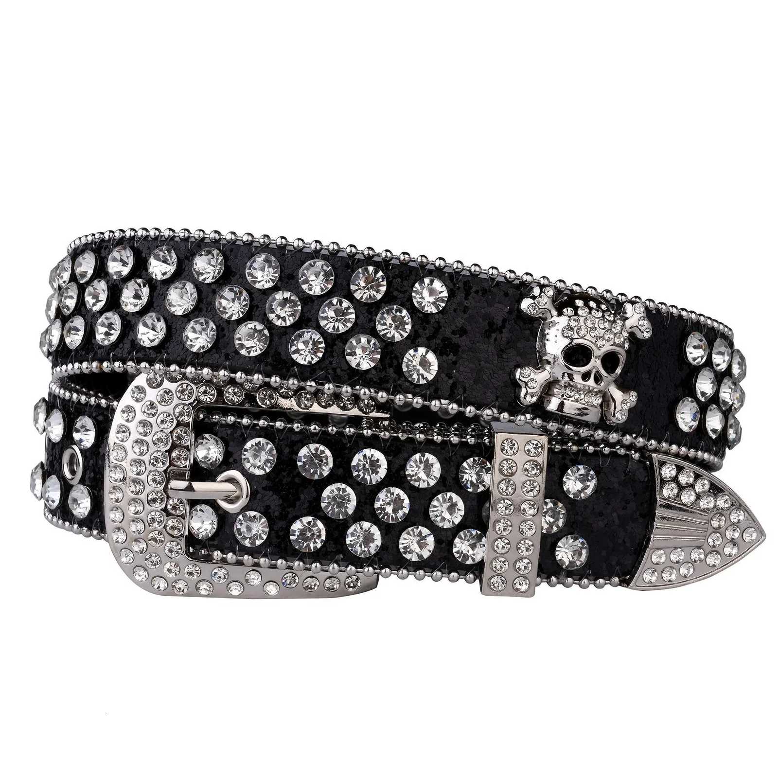 Rhinestone SkullBelt Western Cowgirl Belts For Women Girls Studded PU Leather Country Belt W251024