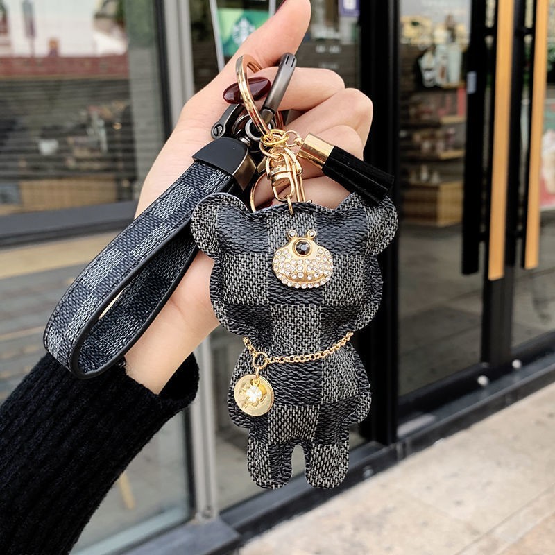 Leather Bear Charm Creative Factory Direct Wholesale Cross-Border Fashion Bag & Car Keychain Small Gift