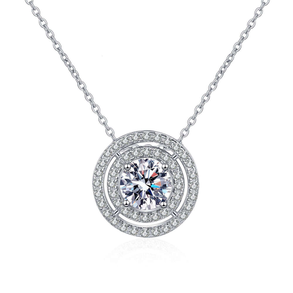 DHCollections-- Sterling Sier Necklace for Women Double Circle Round Moissanite Clavicle Chain Plated with PT950 Gold