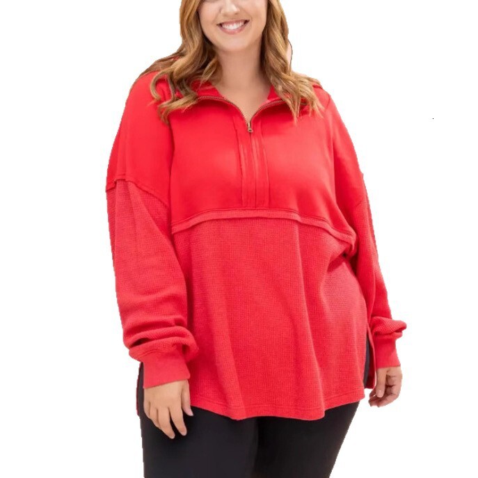 2025 Autumn Winter New Solid Color Turn-Down Collar Sweatshirt Loose Simple Style with Zipper Long Sleeve Top for Women