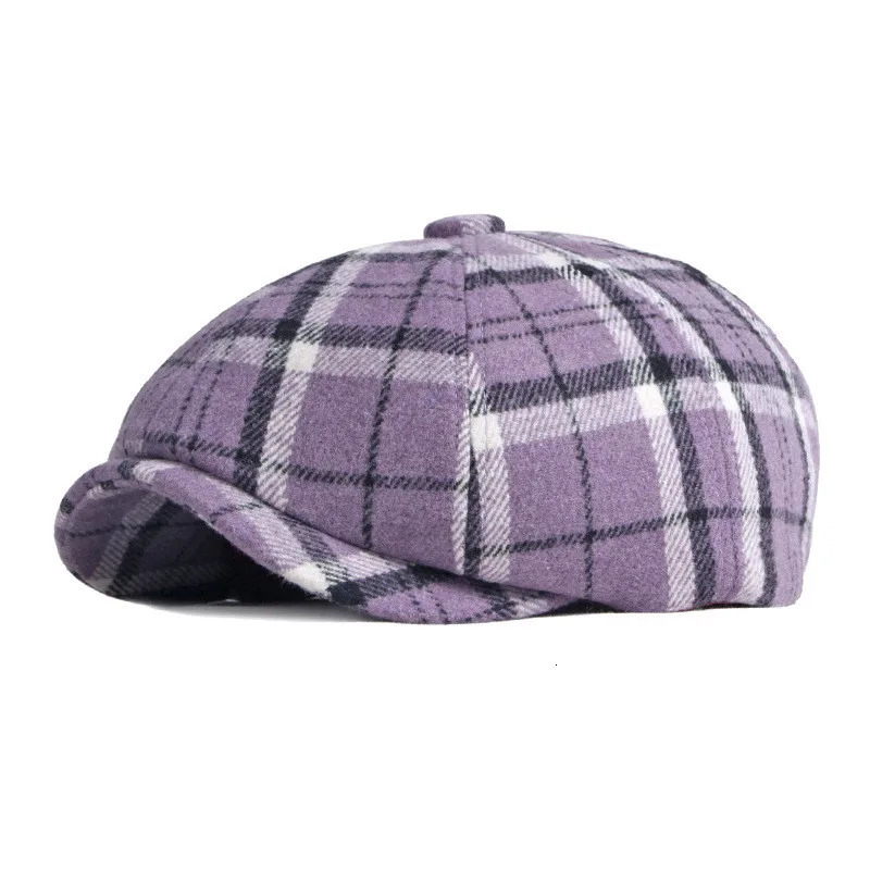 LDSLYJR Autumn Winter Polyester Plaid sboy Caps Flat ed Cap Men and Women Painter Beret Hats 61 251021