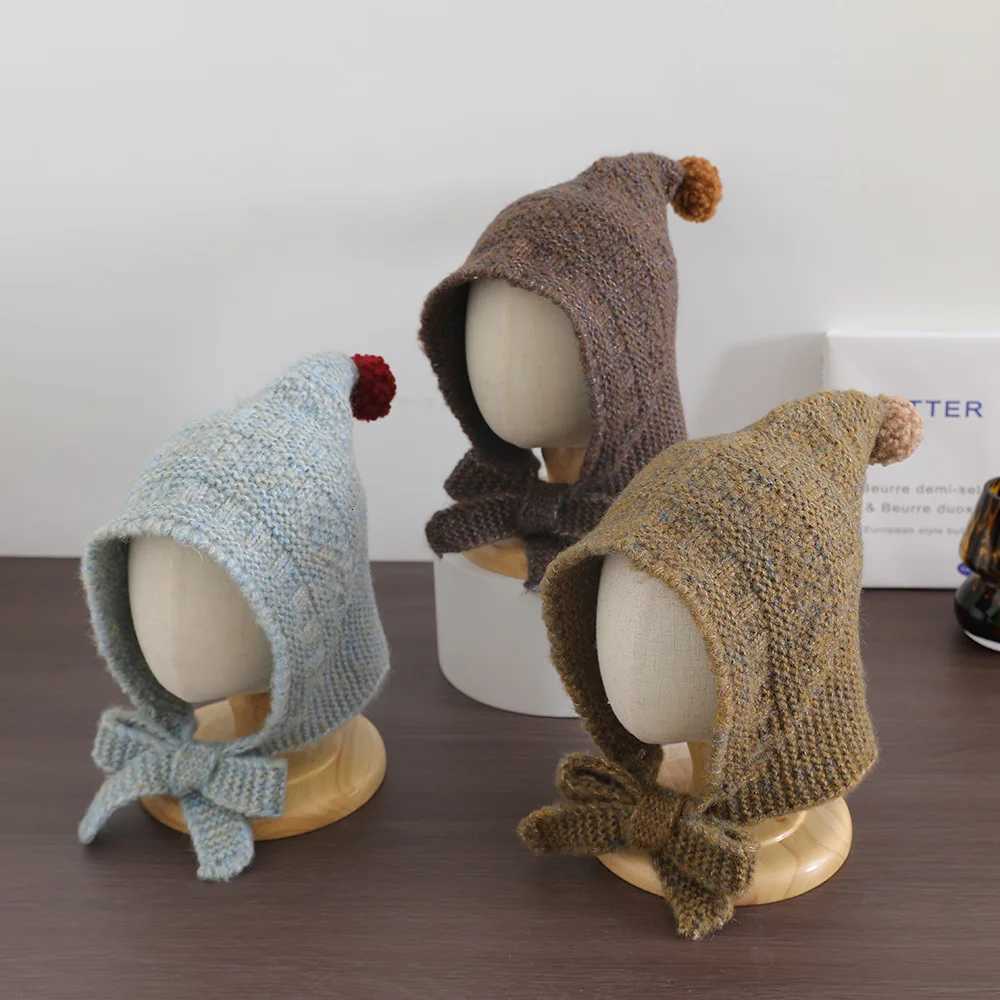 Cute Plush Knitted Baby Earmuff Beanie Infant Boy Girl Winter Warm Hat Solid Color Small Ball Toddler Kids Ear Protection CapsL251024