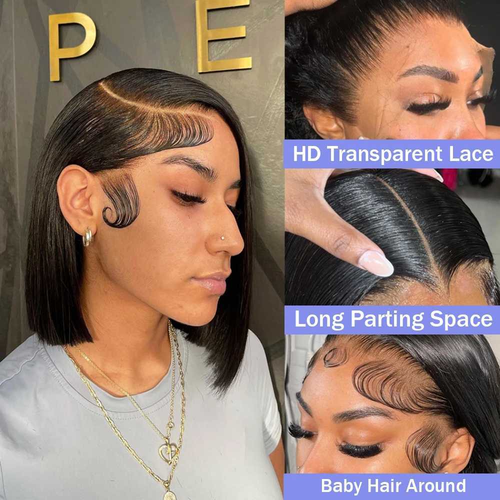 100Human Hair Black Straight Bob Wig PrePlucked 13x4 Lace Front 4x4 Closure Lace Frontal 12 14 Inch Bone Straight Short Bob Wig W251023