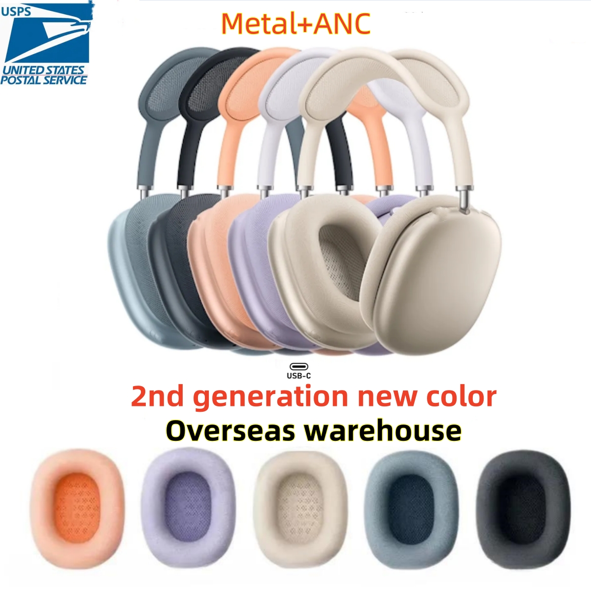 for airpod max headphones airpodspro max 2 Wireless Earphones maxes Active Noise Cancelling Adjustable HiFi Stereo Sound metal shell headset case For iPhone 17