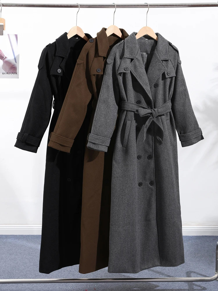 Casual Woolen Women Coat Fashion DoubeBreasted TurnDown Collar Long Sleeve Female Coats Autumn Winter Chic Lady Outwear 251020
