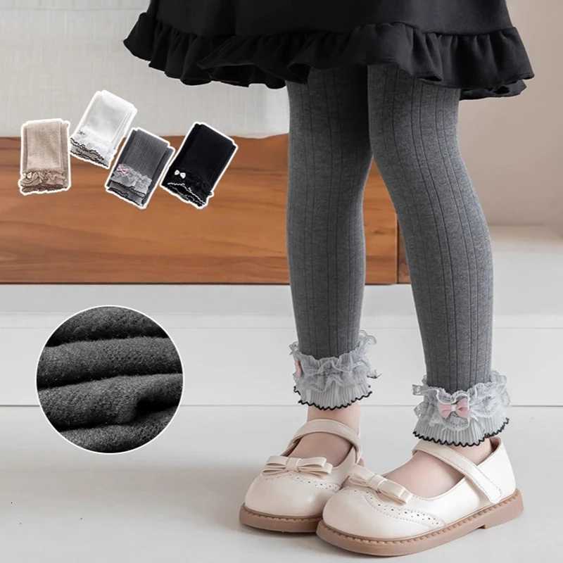 Autumn Winter Girls Leggings Lace Ruffle Fleece Lined High Waist Cropped Pants Korean Style Princess Tights for 312Y GirlsT251024
