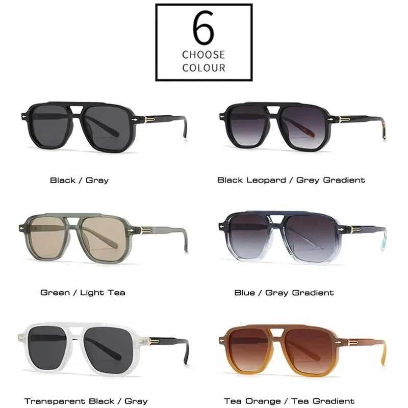 Vintage Double Bridges Men Square Sunglasses Fashion Clear Ocean Lens Eyewear Women Trending Rivets Sun Glasses UV400T251024