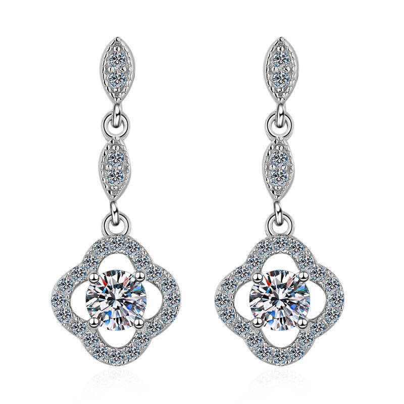 DHCollections-- 2020 New Model S Pure Sier 60 Points Moissanite Earrings Four-Leaf Clover Ear Pendant Versatile Style for School Girls