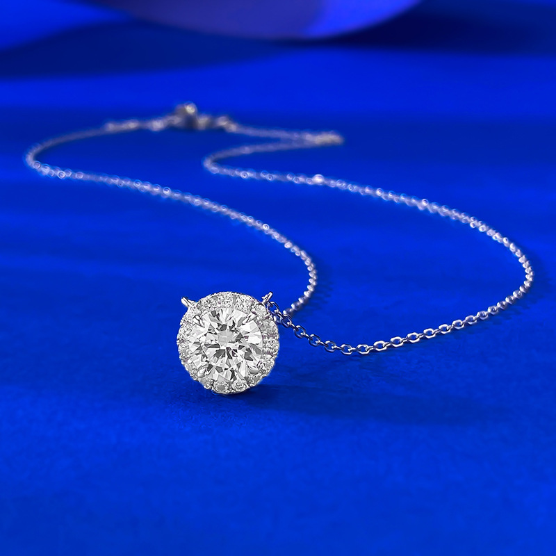 1.2CT Lab White Moissanite Diamond Circle Pendant Simple Fashion Jewelry 925 Sterling Silver Elegant Party Women Wedding Clavicle Necklace For Lover G