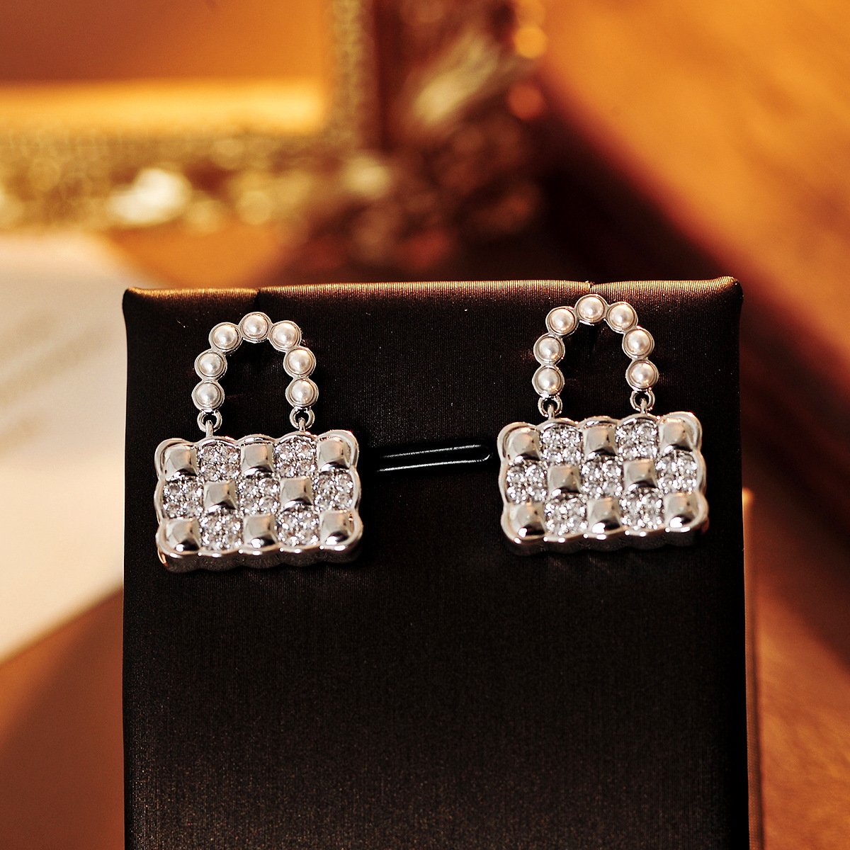 Gold earrings Luxury earrings S925 Silver Needle Pearl Hollow Square Earrings Light Luxury Retro High Grade Zircon Earrings Geometric Earrings Designe
