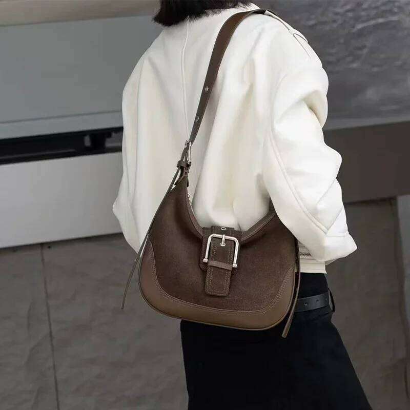 Single-Shoulder Autumn And Winter Matte Genuine Leather Women's Bag, Large-Capacity Fashionable Crossbody